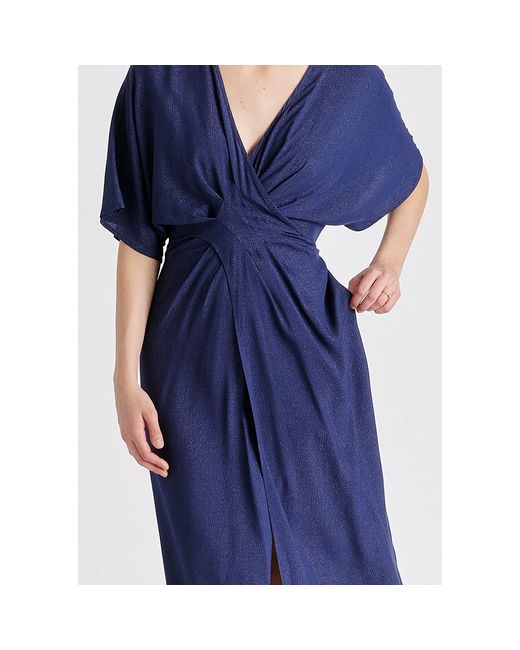 Paisie Blue Sparkled Midi Wrap Dress With Pleated Details