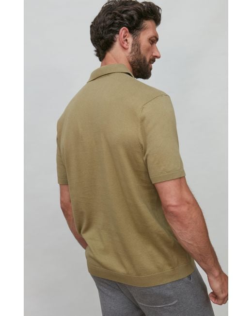 Paul James Knitwear Green Neutrals Ultra Fine Cotton Nathan Buttonless Polo Shirt for men