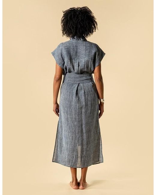 The Summer Edit Blue Tatum Luxe Linen Shirt Dress