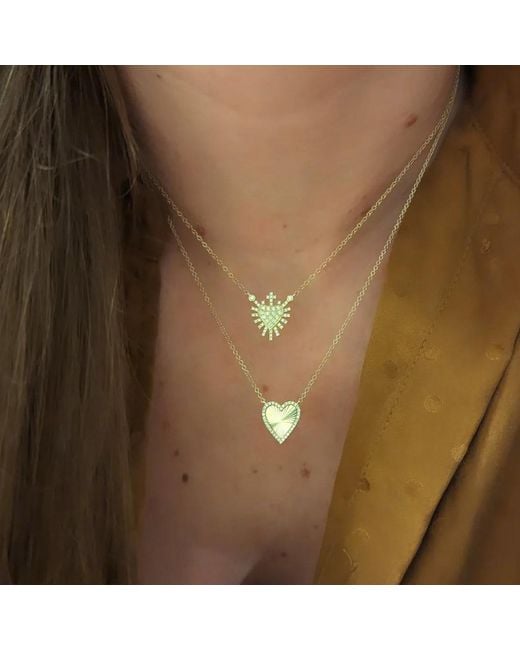 KAMARIA Metallic Fluted Heart Necklace With Diamonds