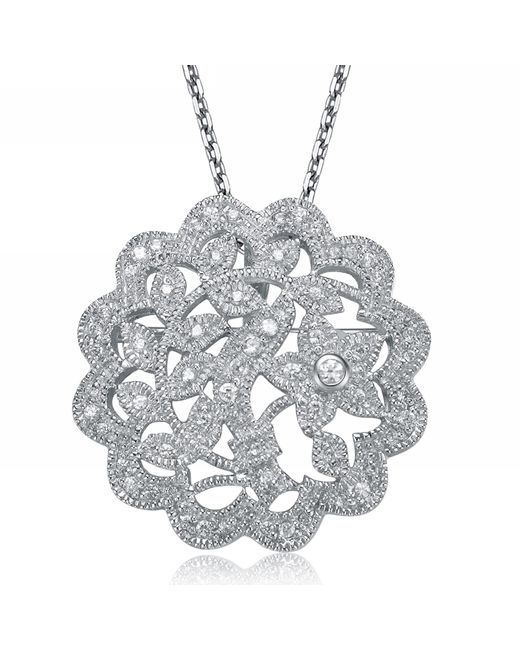 Genevive Jewelry Metallic Sterling Silver Cubic Zirconia Round Vine Necklace