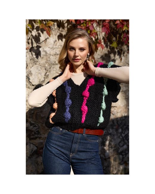 Saachi Black Multi Chunky Knit Sweater Vest