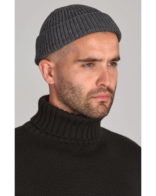Paul James Knitwear Blue Heavyweight Extra Fine Merino Caster Fisherman Beanie for men