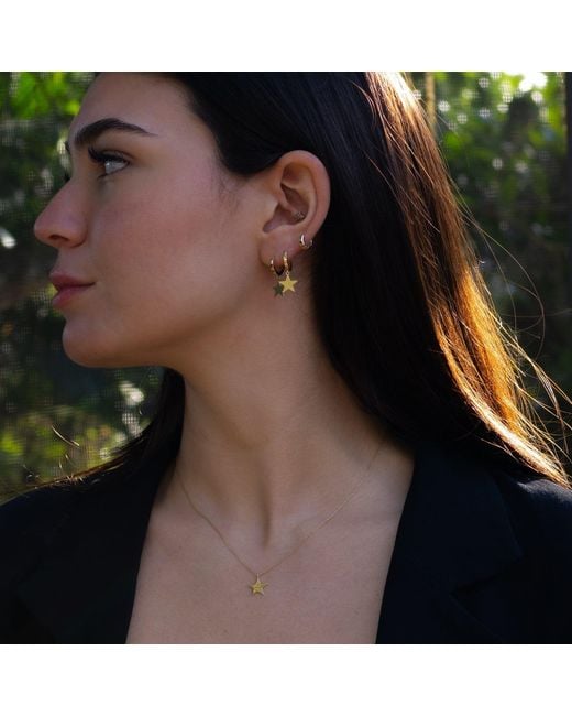 Ebru Jewelry Metallic Celestial Grace Solid Star Hoop Earrings