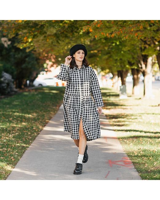 Zenzee Black Neutrals Cotton Linen Gingham Shirt Dress & Natural