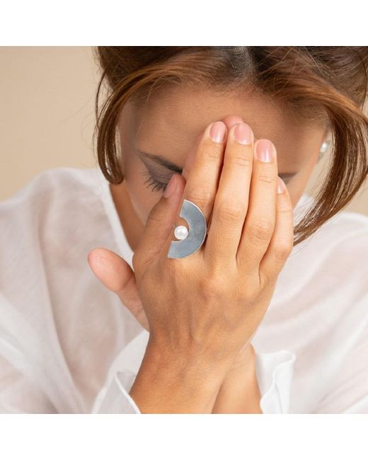 Silver Moon Blue Moonlit Reverie Sterling Pearl Ring