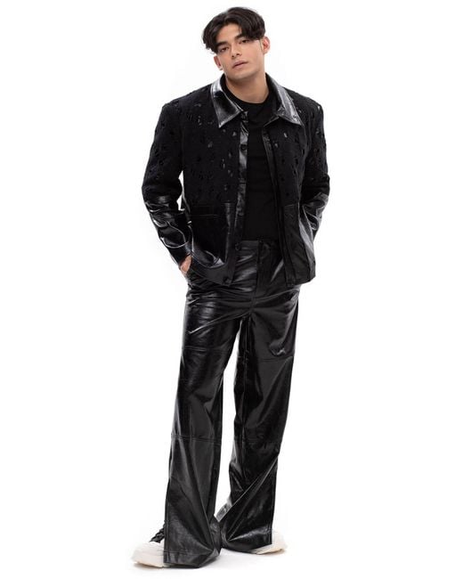 Maison Bogomil Black Cut Flow – Leather Trousers With Slits & Hem Openings for men