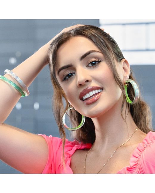Gold & Honey Green Large Lucite Iridescent Hoops
