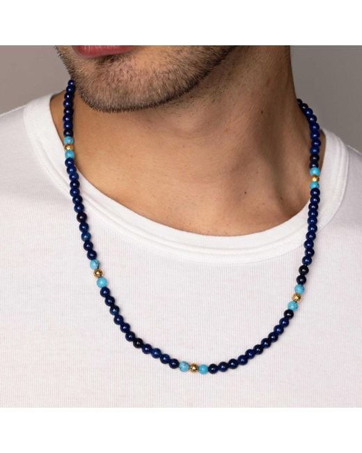 Nialaya Blue Beaded Necklace With Lapis for men