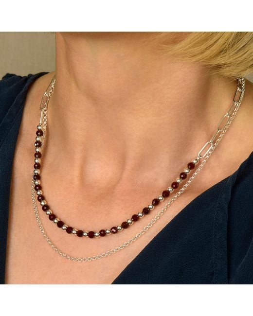 Nellou Jewellery Metallic Garnet Gem Shine Necklace Sterling