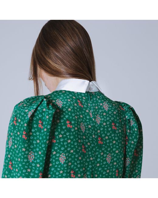 SVETA Milano Green Oxford Silk Floral Dress