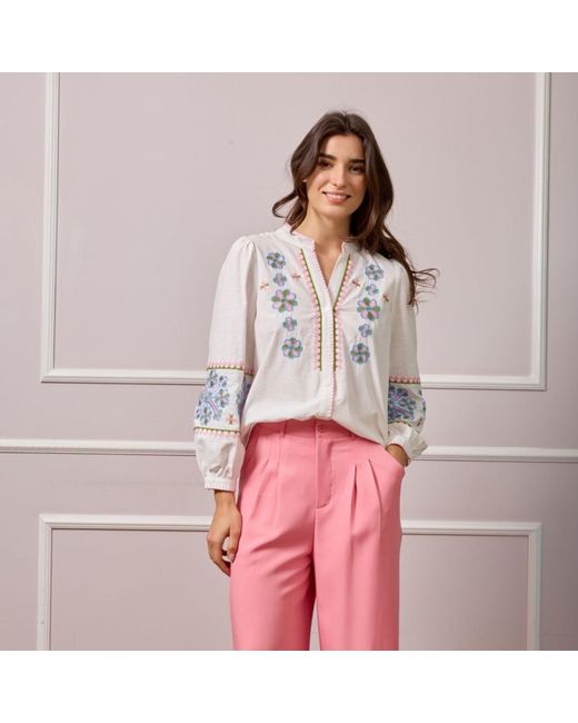 LAtelier London Blue Embroidered Sleeve Cotton Shirt