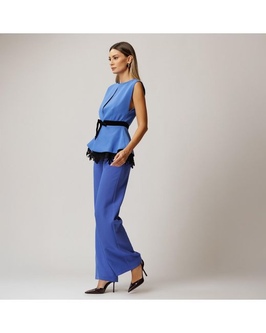 concept A trois Blue Royal Vest, Fitted With Peplum And Lace Details