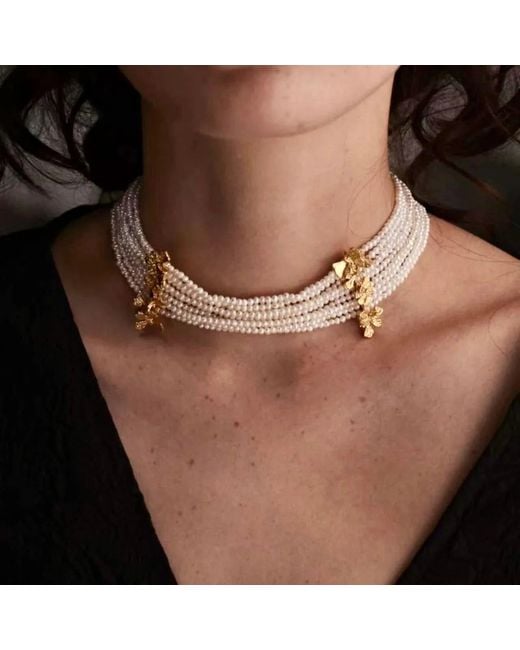 Angel Barocco Metallic Beaded Multi-Strand Shell Pearl Choker Necklace