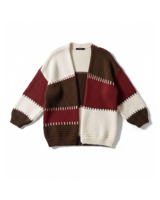 LAtelier London Red Patchwork Oversized Wool Cardigan