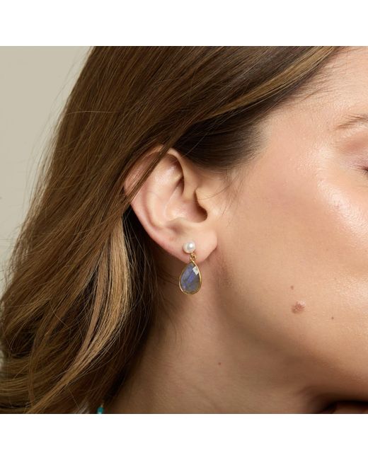 Pearls of the Orient Online Blue Neutrals Clara Cultured Freshwater Pearl & Labradorite Drop Earrings