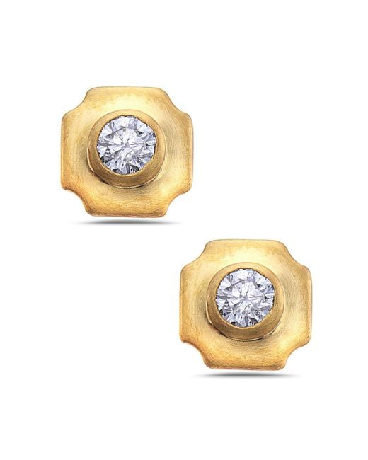 Artisan Metallic 10k Yellow Solid Gold With Natural Diamond Bezel Set Stud Earrings