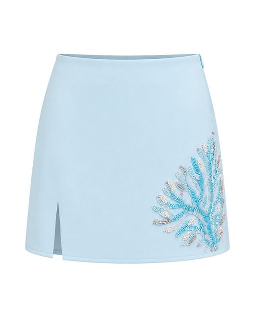 Laura Slings Blue Beaded Skirt With Coral Embroidery And Embellished Details