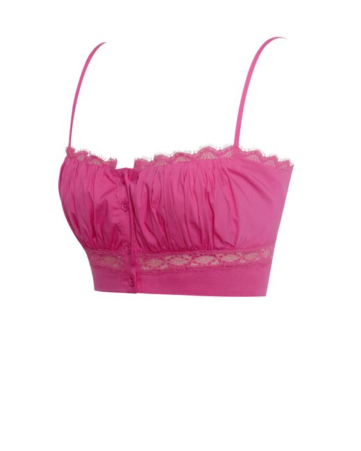 Miss Circle New York Purple Maya Fuchsia Cotton Poplin Top With Lace Trim