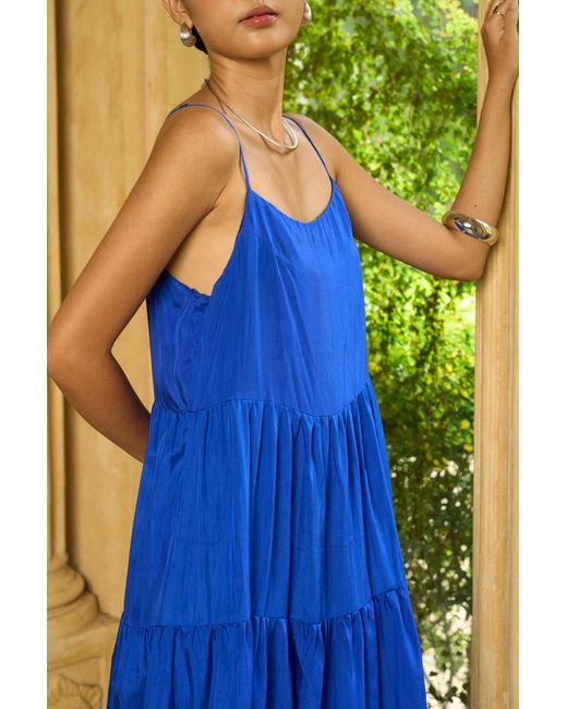 Silk and Bears Blue Valentina Royal 100% Silk Tiered Maxi Dress — Habotai Silk