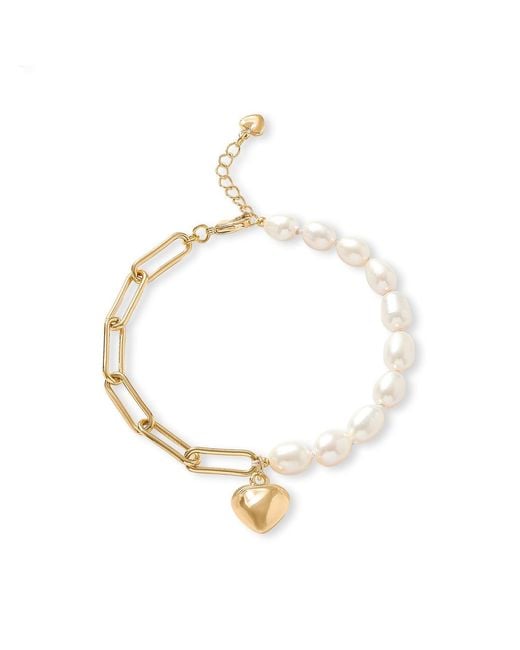 Pearls of the Orient Online Metallic Amare Oval Cultured Freshwater Pearl & Chain Bracelet With Heart