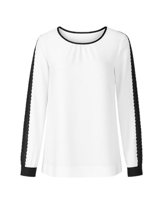 Conquista Natural Neutrals Contrast Ecru Top With Long Sleeves With Lace Detail & Button Fastening