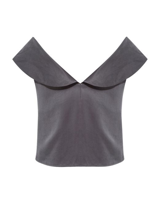 Femponiq Gray Off Shoulder Collared Crop Top