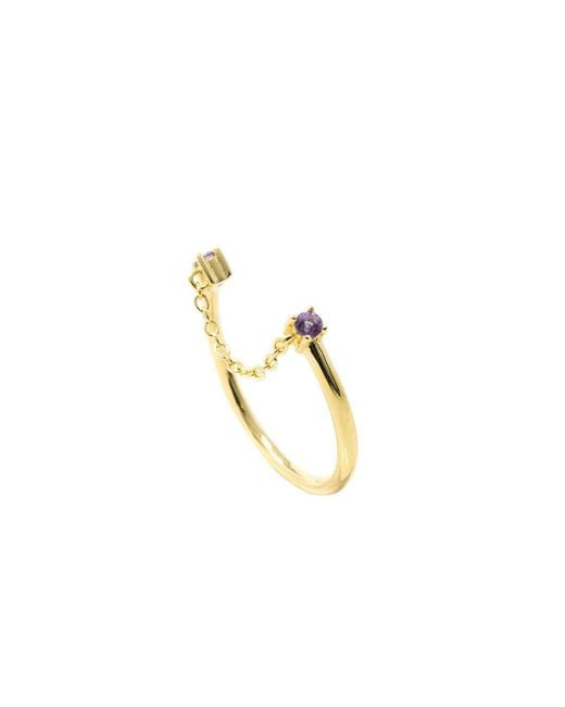 NASI SILVER Metallic Twogether Chain Ring- Amethyst