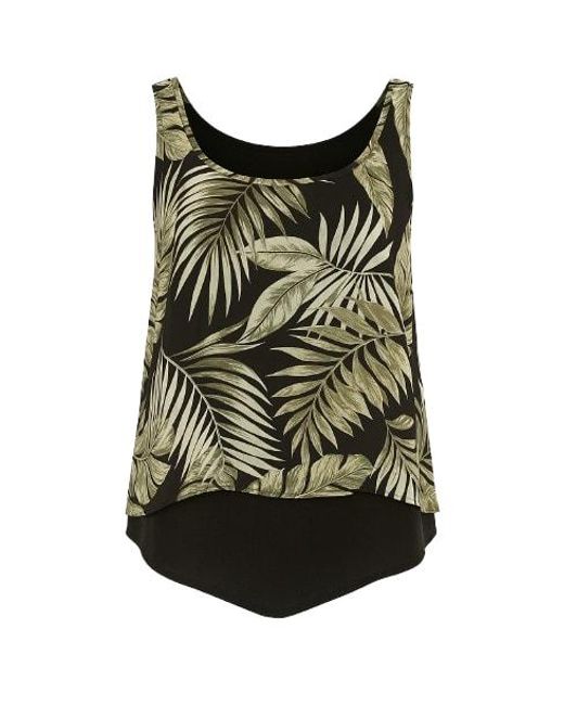 Conquista Black Sleeveless Print Layer Top