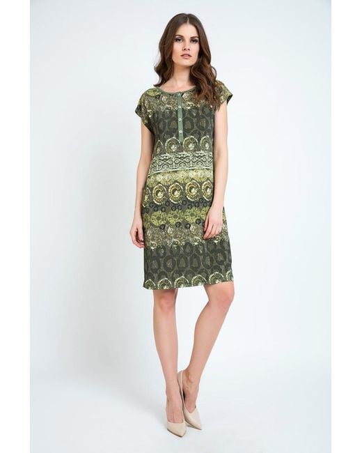 Conquista Green Button Detail Print Dress