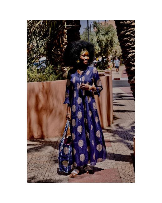 At Last Blue Cotton Annabel Maxi Dress In French Navy