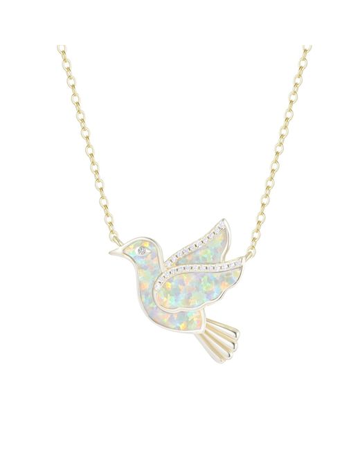 KAMARIA Blue Opal Dove Bird Necklace With Crystals Full Opal