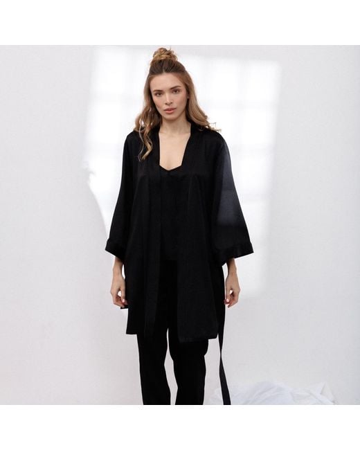 Vimissia Black Bubble Silk Short Robe
