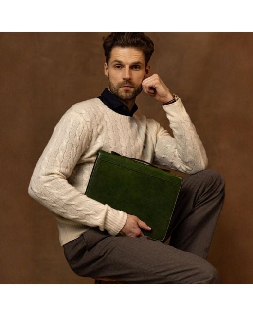 Time Resistance Green Leather Portfolio With Binder for men