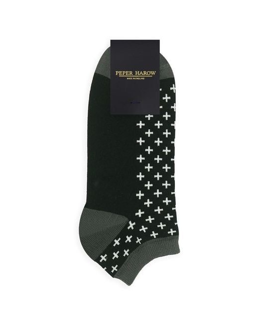 Peper Harow - Made in England Green Crosslet & Cube Trainer Socks Bundle for men