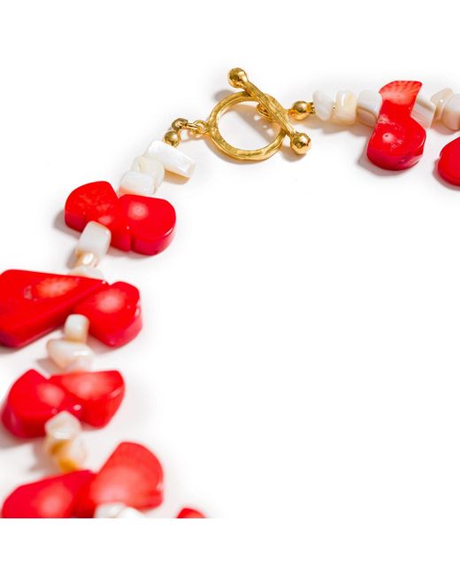 Kybele Studio Red Puglia Glow Choker With Coral & Mother Of Pearl