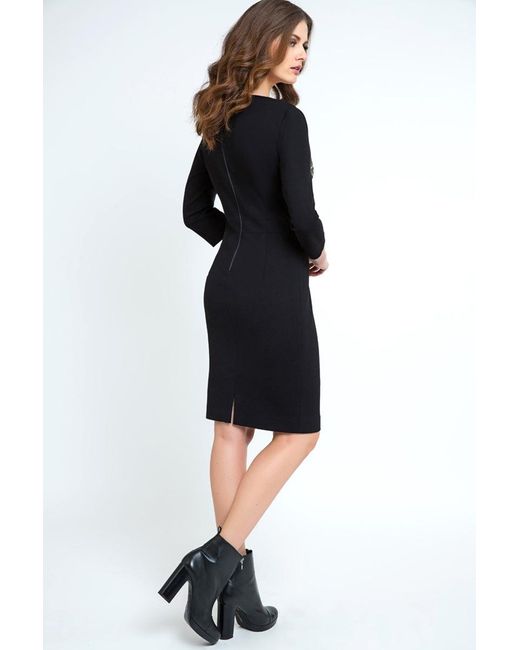 Conquista Black Straight Dress With Animal Print Detail