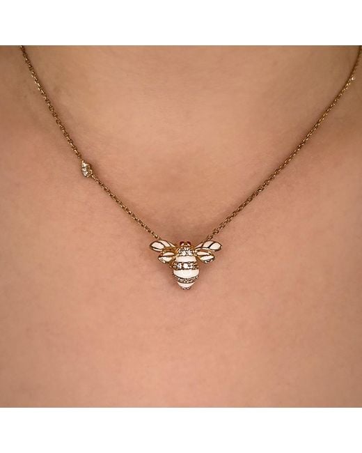 SALLY SKOUFIS Metallic Queen Bee Necklace With Made Cz Diamond Stimulant & Ivory Enamel