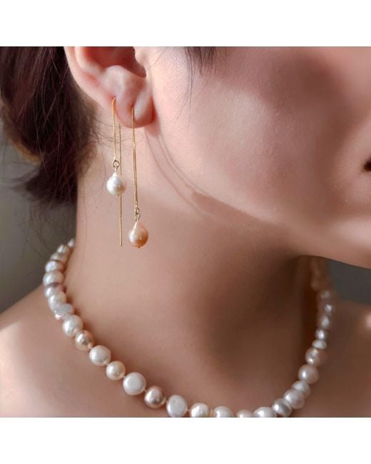 Ninemoo Metallic Sweet Hue Pearl Threader Earrings