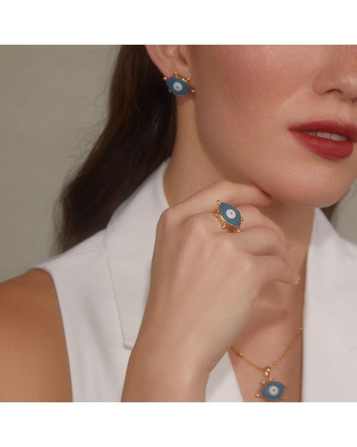 Vintouch Italy Blue Evil Eye-Plated Stacking Ring