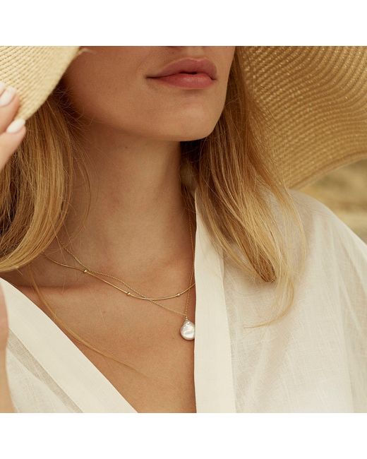 Spero London Metallic Baroque Flat Pearl Pendant & Italian Beaded Sterling Stacking Necklace Set