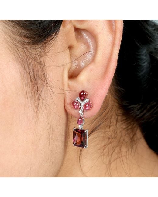 Artisan Pink Tourmaline Drop Earrings With Diamonds