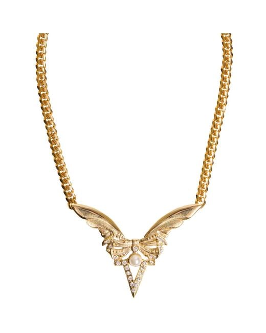 Caramel Vintage Jewellery Metallic Winged Pearl Statement Necklace