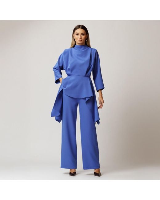 concept A trois Blue Structured Blouse With Ruffles