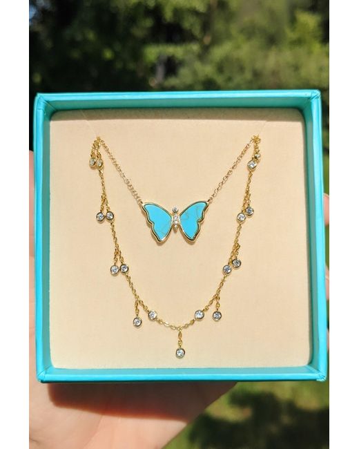 KAMARIA Blue Butterfly Necklace With Bezel