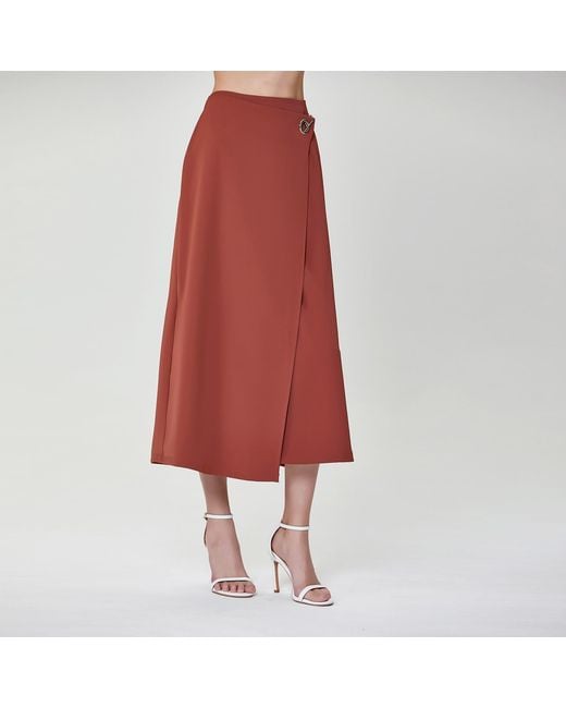 Smart and Joy Brown Buckle On Side Wrap Effect Skirt