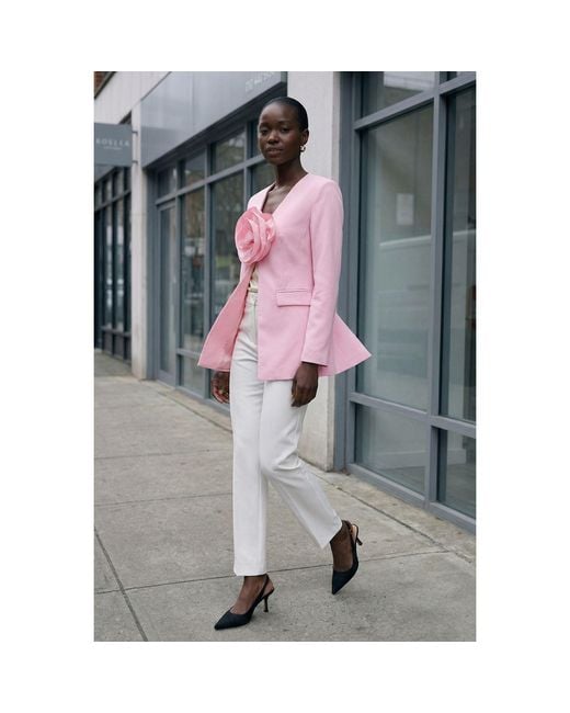 Modenaire Pink Sculptural Rose Blazer With Tailored Silhouette