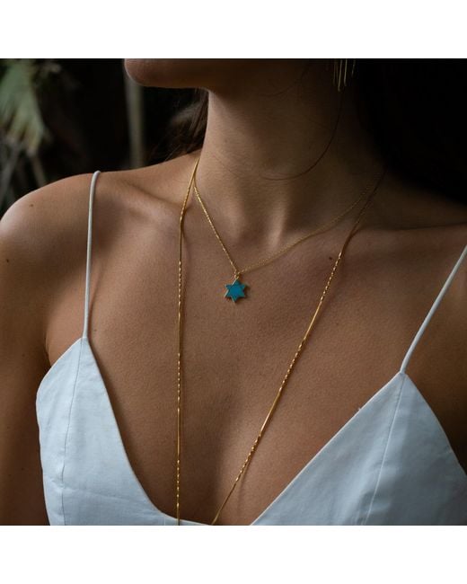 Ebru Jewelry Blue Divine Shield Star Of David Enamel Necklace