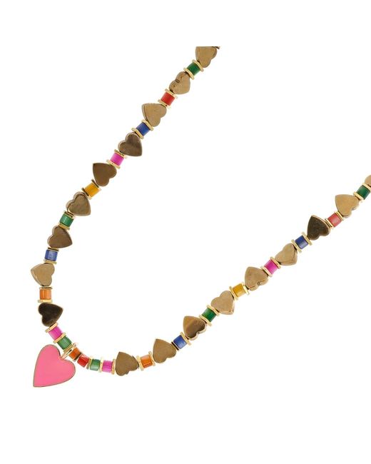 Ebru Jewelry Metallic Heart Pendant Heart Beaded Colorful Necklace