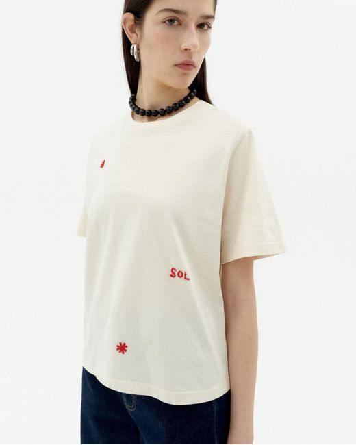 Thinking Mu White Hand Embroidered Lucia T-Shirt